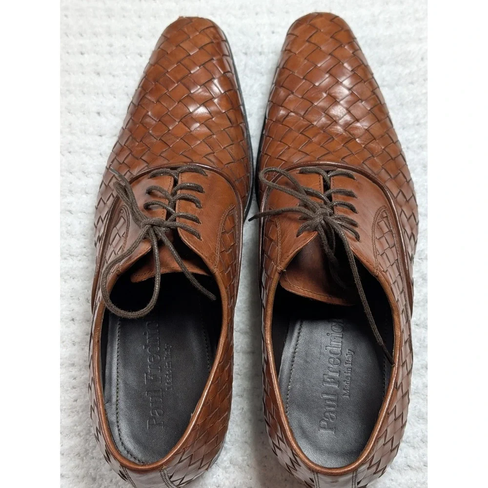 Paul Fredrick Brown Woven Italian Leather Oxford Dress Shoes Made Italy‎  8.5